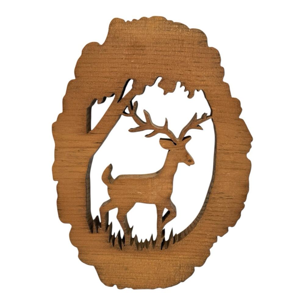 Wood Hand Carved Deer Buck Wall Plaque‎ Art Hanging Vtg Hunting Rustic Cabin EUC